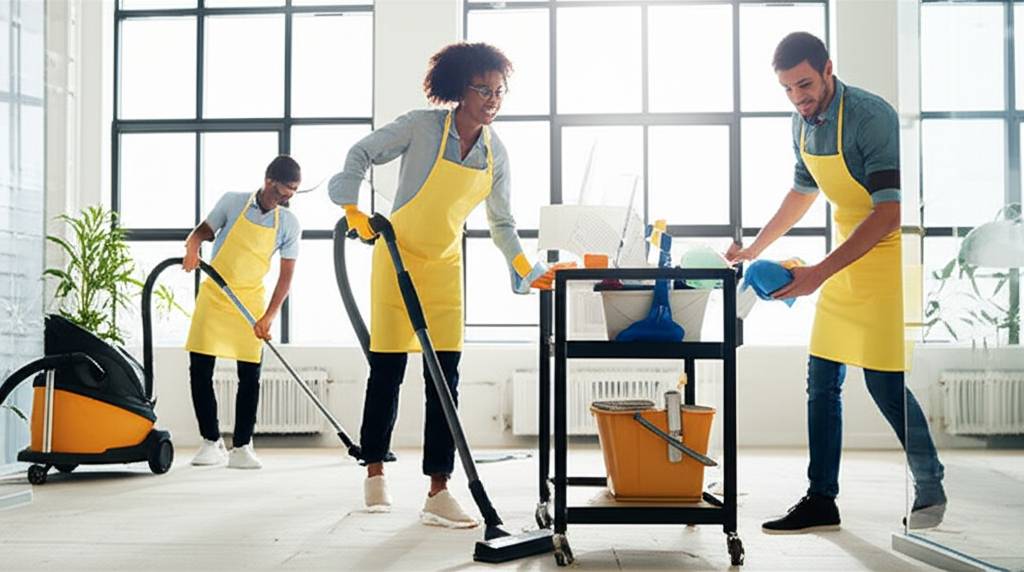 Happy cleaning team